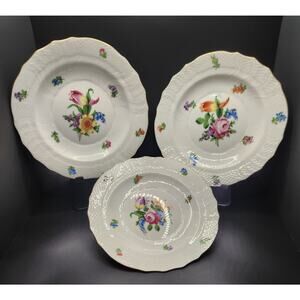 Herend Hungary Bunch of Tulips 7" Salad Plates Set of 3 Gold Rim 1518 BT